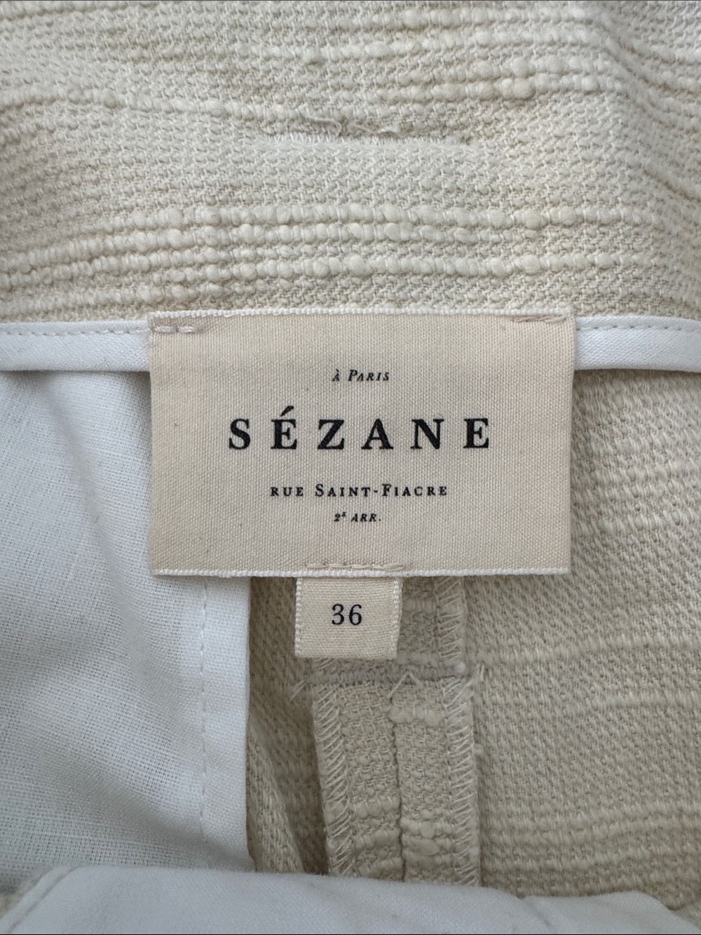 Sezane Cream Textured High-Waist Belted Shorts - Picture 4 of 4